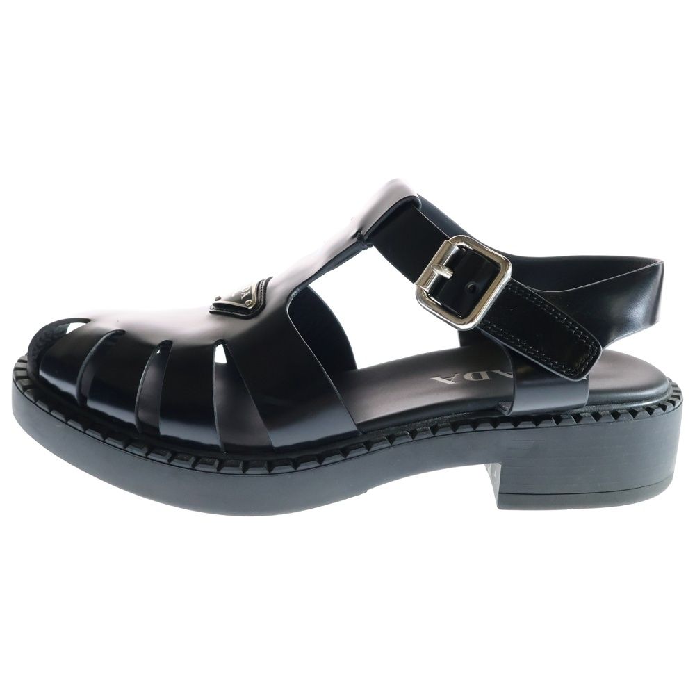 PRADA プラダ Sandals トライアングルロゴ フィッシャーマン レザーサンダル ブラック 2X3084