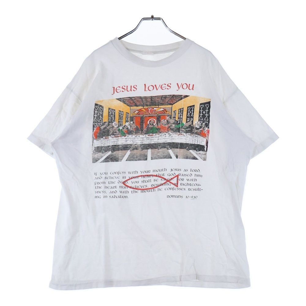 VINTAGE ヴィンテージ 90s Jesus Loves You TEE ジーザス 最後の晩餐 フロントプリント半袖Tシャツ カットソー ホワイト
