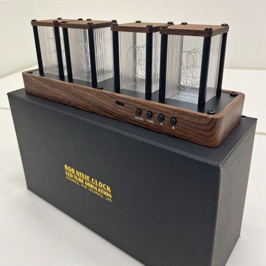 卓上時計 ニキシー管時計 目覚まし 時計 クロック LED 木製 モダン
