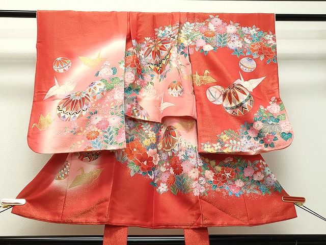 平和屋着物七五三　女の子　3歳　祝着　折り鶴手鞠草花文　金糸　逸品　DAAJ2102ud