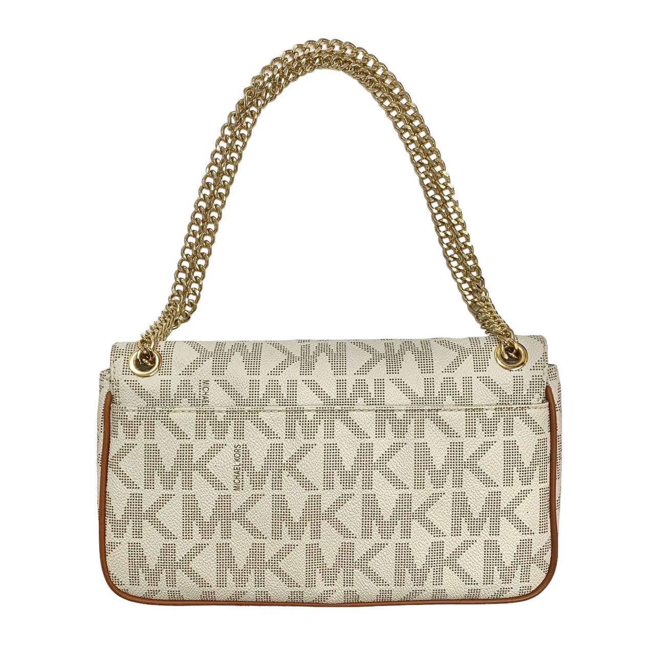 【極美品⭐️MICHAEL KORS】 マイケルコース　 チェーンショルダーバッグ　 Vanilla（バニラ） MKシグネチャー PVC×レザー  マグネットスナップ式開閉 （AYA） 024041902700EGバッグ ショルダーバッグ