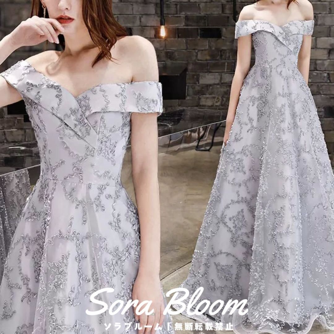 シンプルオシャレなオフショル イブニングドレス?.?