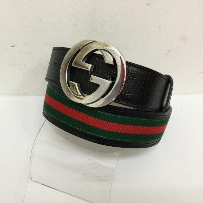 GUCCI グッチ ベルト・バックル インターロッキングGG シェリーライン レザー×キャンバス レザーベルト 114984-212956-90.36  - メルカリ