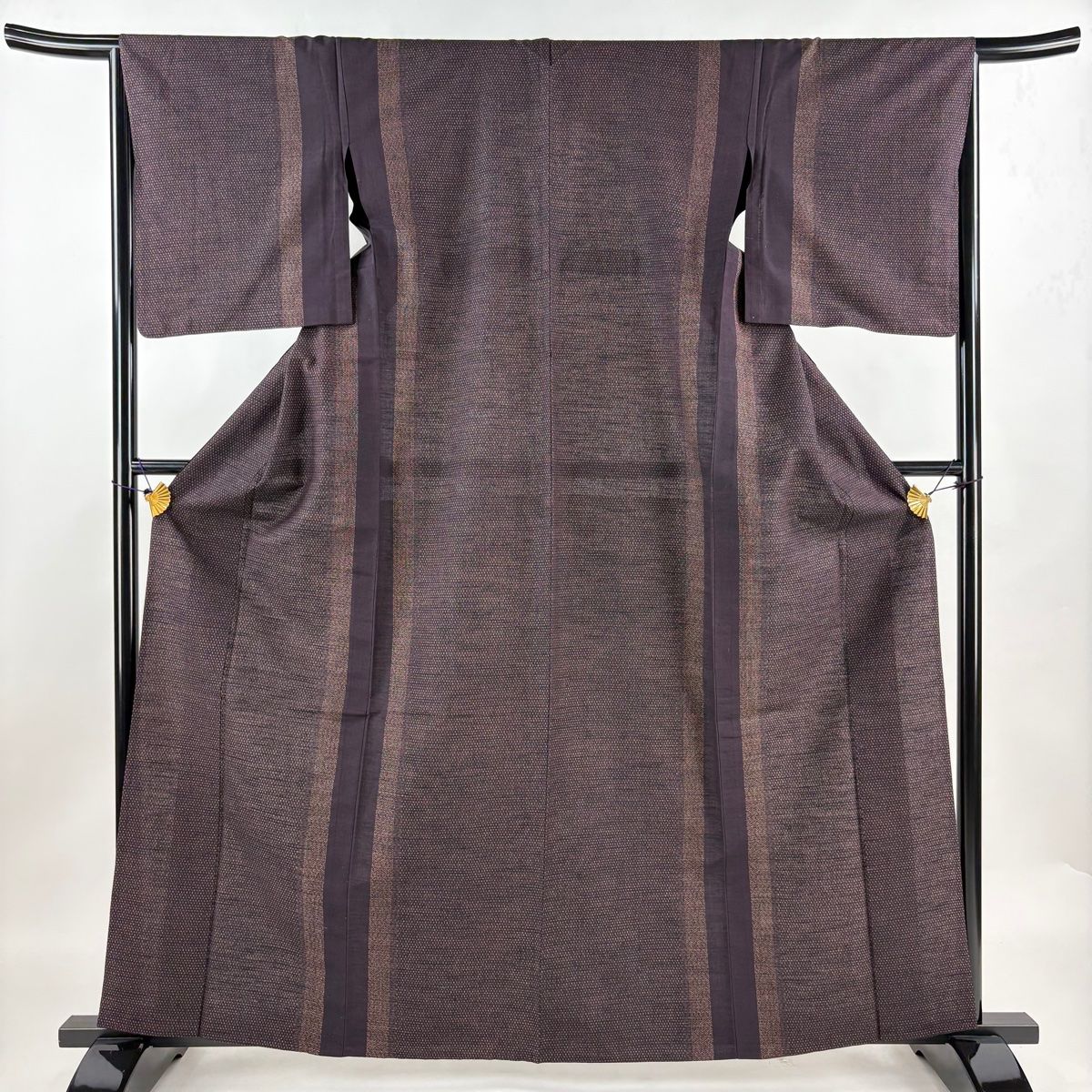 紬 身丈162cm 裄丈65cm M 単衣 亀甲絣 蚊絣 茶紫 正絹 秀品