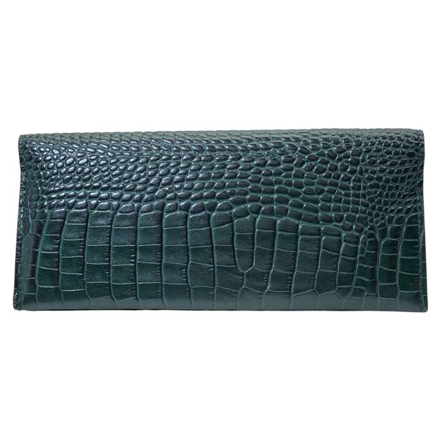 J-M デヴィッドソン 財布 長財布 ロングウォレット 二つ折り長財布 クロコ型押し ロゴ レザー グリーン ゴールド J-M Davidson