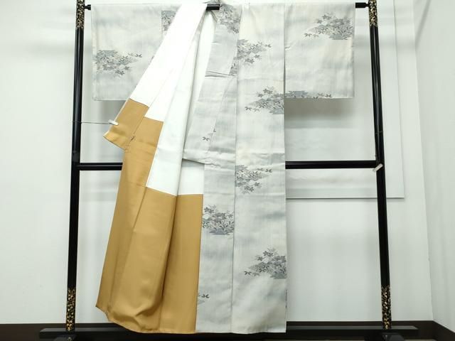 平和屋着物●小千谷紬　モロ入り　100亀甲　風景舞葉文　正絹　逸品　未使用　CAAR8098vf 平和屋着物○小千谷紬 モロ入り 100亀甲 風景舞葉文 正絹 逸品 未使用