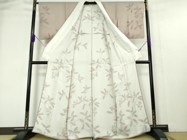 平和屋本店□極上 小紋 無双 紗×絽 南天枝葉文 薄柿色地 逸品