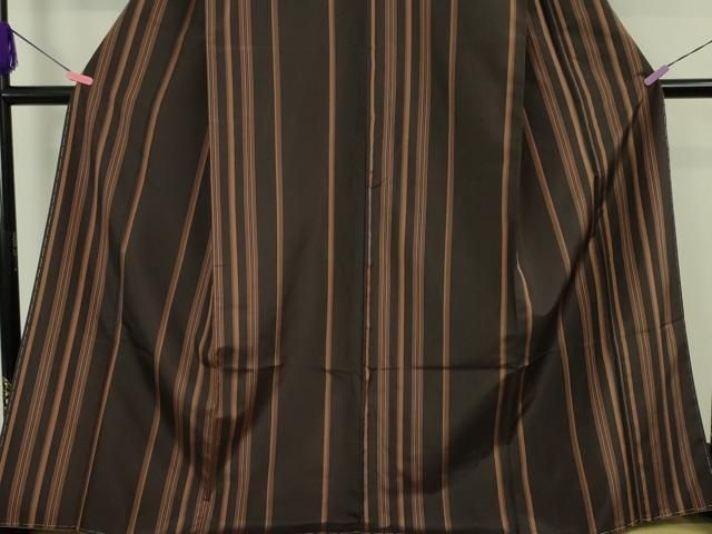 平和屋本店□極上 黄八丈 繭美 間道 赤墨茶色地 証紙付き 逸品 未使用  