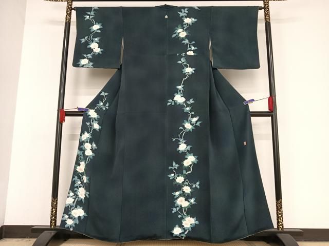 平和屋着物●十日町 加賀草木友禅の第一人者 田村哲彦 訪問着 枝花間道 暈し染め 鬼しぼ縮緬 正絹 AAAV9049np