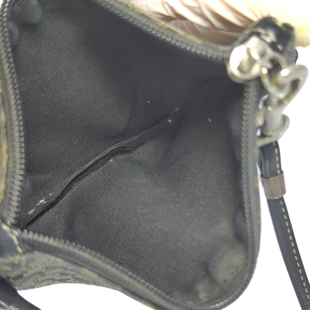 【良品】コーチ アクセサリーポーチ シグネチャー キャンバス レザー ブラック COACH コーチ ミニシグネチャー・キャンバス レザー