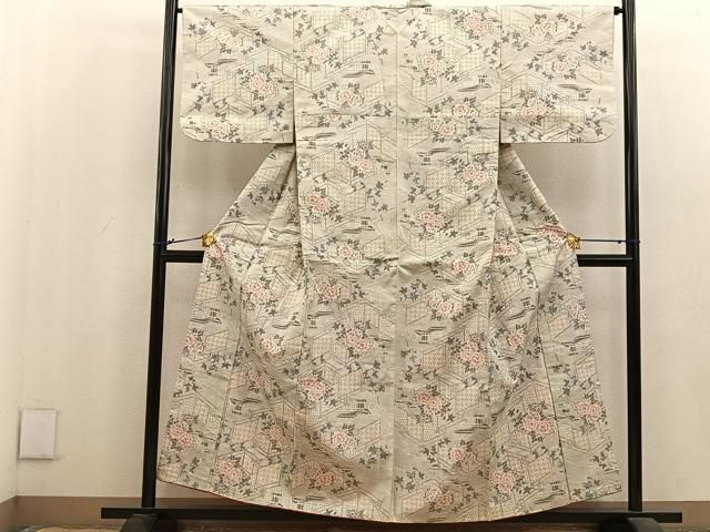 平和屋着物□上質な小紋 切嵌吉祥花文 着丈161.5cm 裄