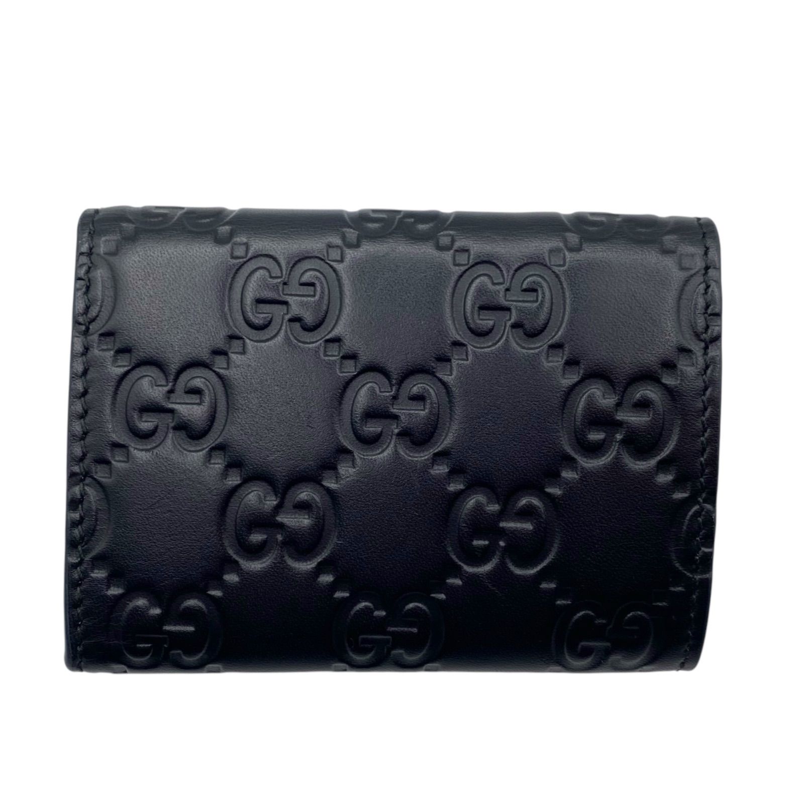 ○美品 GUCCI グッチ 三つ折り財布 財布 レザー GG シマ ブラック ユニ
