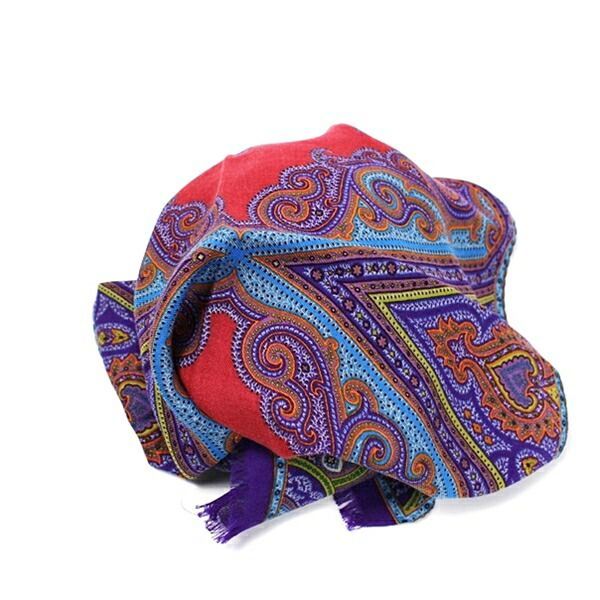 エトロ ウール シルク ストール 長方形 パープル×レッド 中古 Aランク