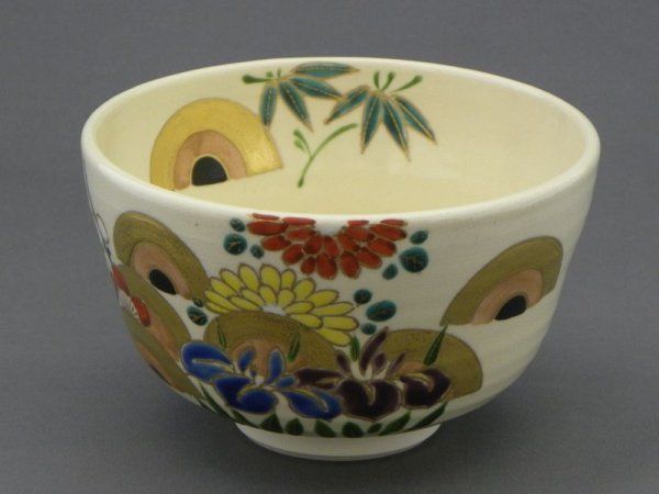 八木海峰作 京焼 手描き抹茶碗（青海草花画） - メルカリ