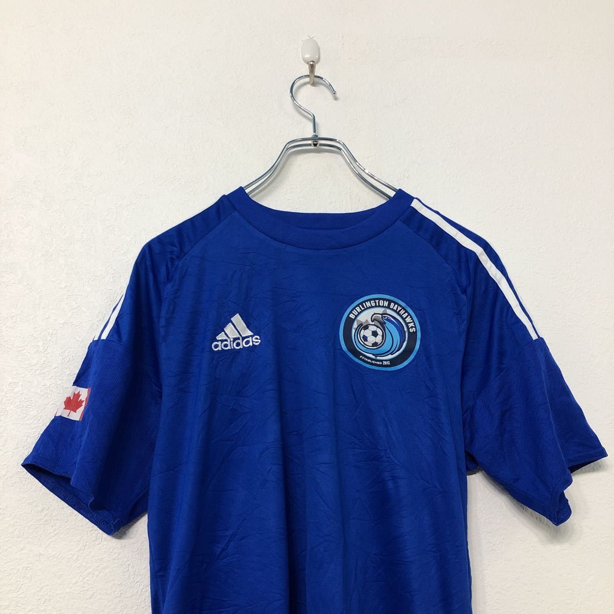 adidas 半袖 プリントTシャツ S ブルー ホワイト アディダス サッカー