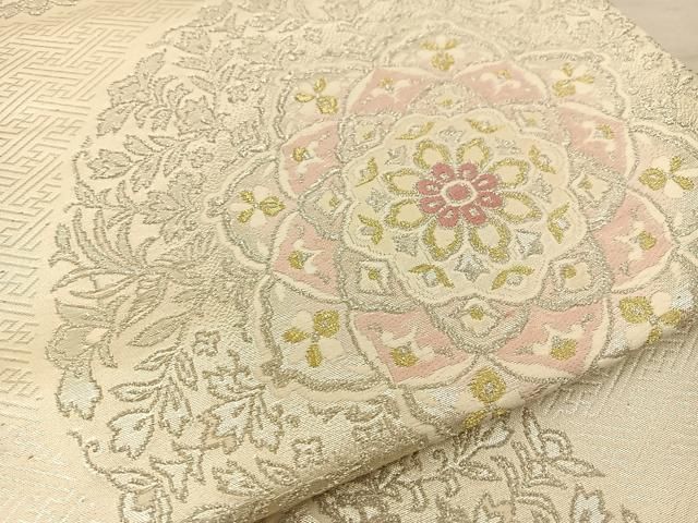 平和屋着物●六通柄袋帯　唐織　駒刺繍　宝相華　黒地　金糸　正絹　逸品　DABE1367op 平和屋着物○六通柄袋帯 唐織 駒刺繍 宝相華 黒地 金糸 正絹 逸品