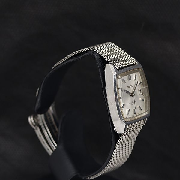 シチズン 手巻き 4-610016 シルバー文字盤 カットガラス デイト メンズ