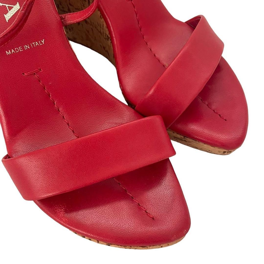 PRADA プラダ サンダル ヒール シューズ フェイクコルク レザー レッド 