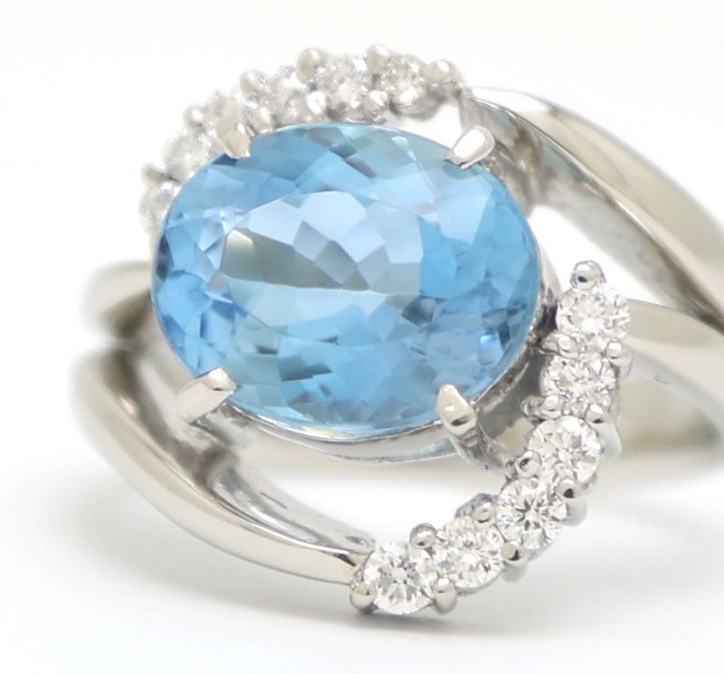 楠本質店|元住吉 Pt900 アクアマリン-ダイア リング アクアマリン3.33ct|ダイヤ0.31ct 10号 ソーティング付 NICORILABO_COM