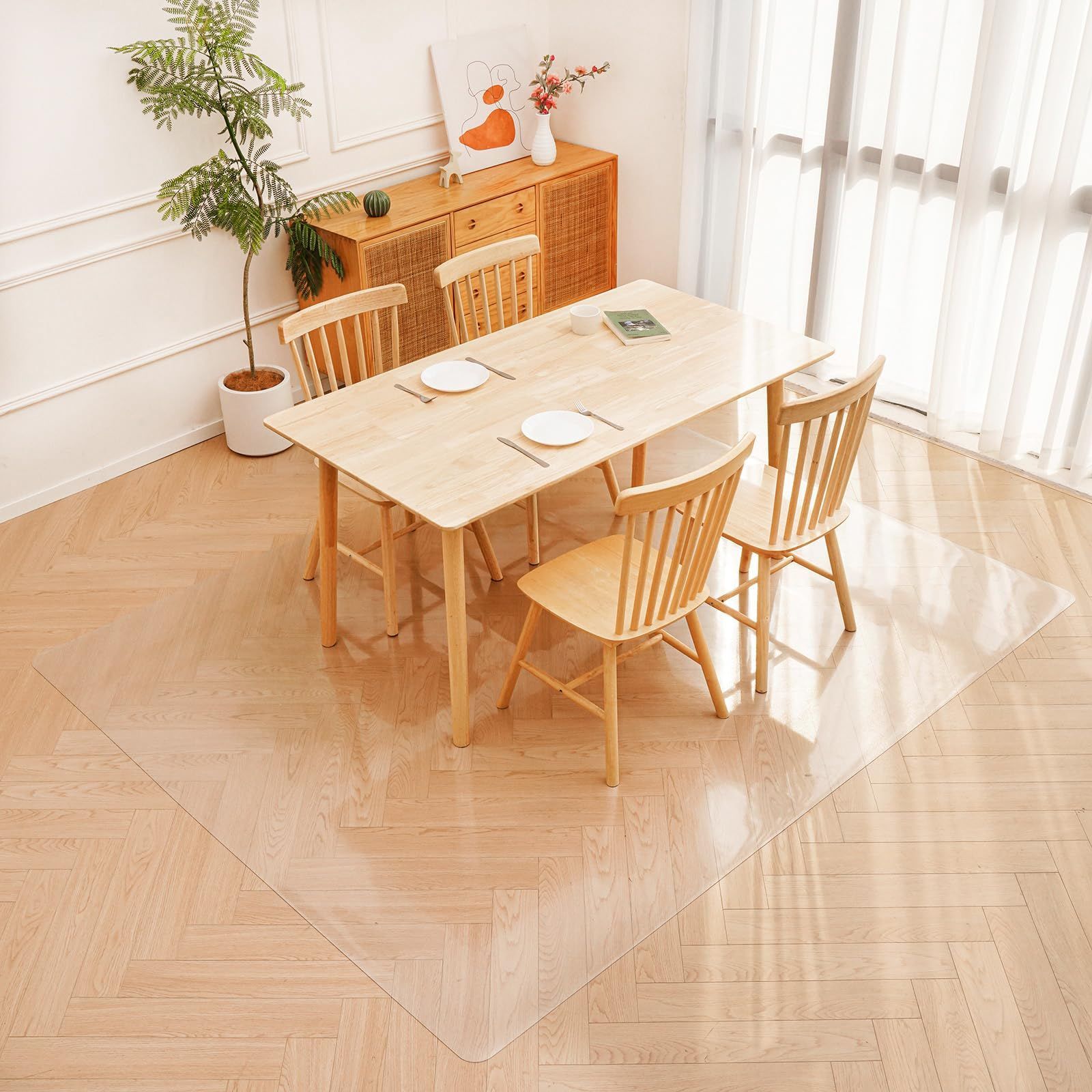 PVC 特大サイズ 床 厚さ1.5mm 保護シートクリア マット200 200cm ダイニングテーブル チェア 下に敷くマット 透明 机下 椅子 フロア 畳 床暖房対応 オフィス エンボス加工 フロアマット ダイニングマット