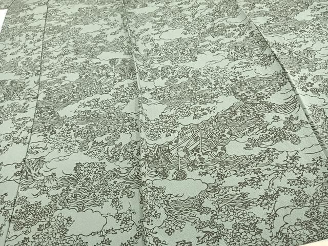 平和屋着物▽上質な小紋 単衣 型染め 雲取り草花文 正絹 逸品 未使用