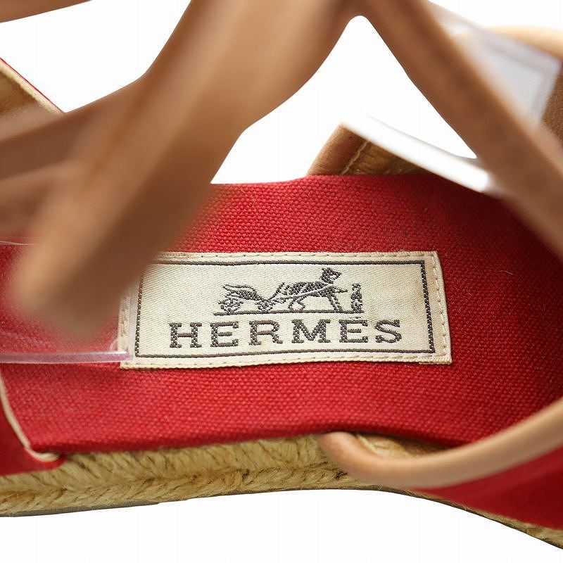 エルメス HERMES エスパドリーユ フラットシューズ リボン Hロゴ 刺繍