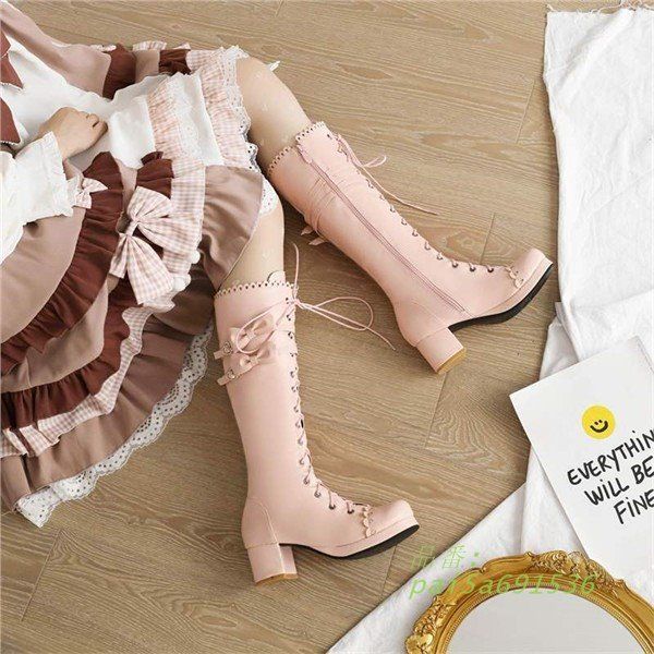 ブーツ 厚底 甘ロリ ロリィタブーツ ゴスロリ 低いヒール ロリィタ靴 可愛い レディース 編み上げ 日常 メイド靴 女の子 おでこ靴 pai5a691536