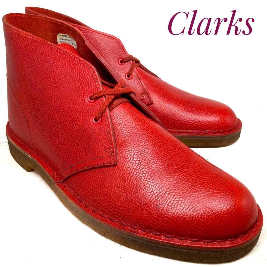 ほぼ♥ カラー Clarks クラークス レザーチャッカブーツ 赤 レッド 26.5cm