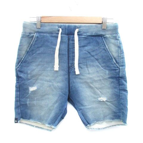 ザラマン ZARA MAN ショートパンツ ハーフパンツ 短パン スウェット デニム風 イージー カットオフ ダメージ加工 S 青 ブルー /HO8