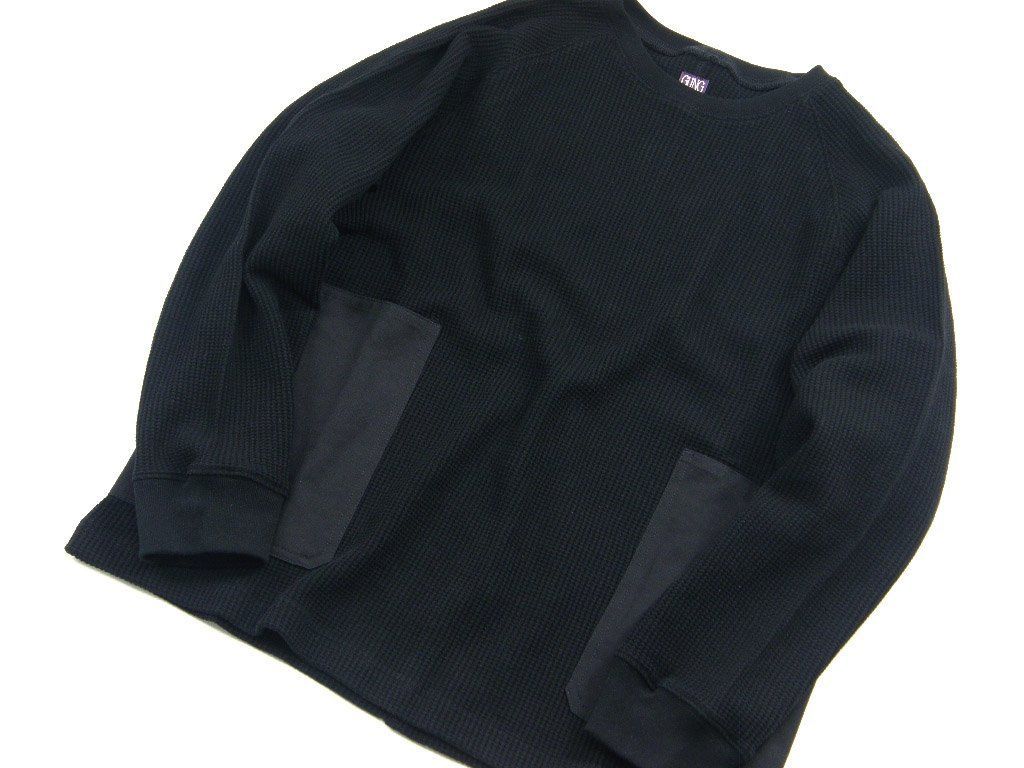 GUNG HO ガンホー ポケット付き 肉厚 ワッフル ロンT ヘビーオンス アメリカンコットン サーマル カットソー ブラック 黒 ミリタリー ワーク アウトドア キャンプ ｜ 秋冬