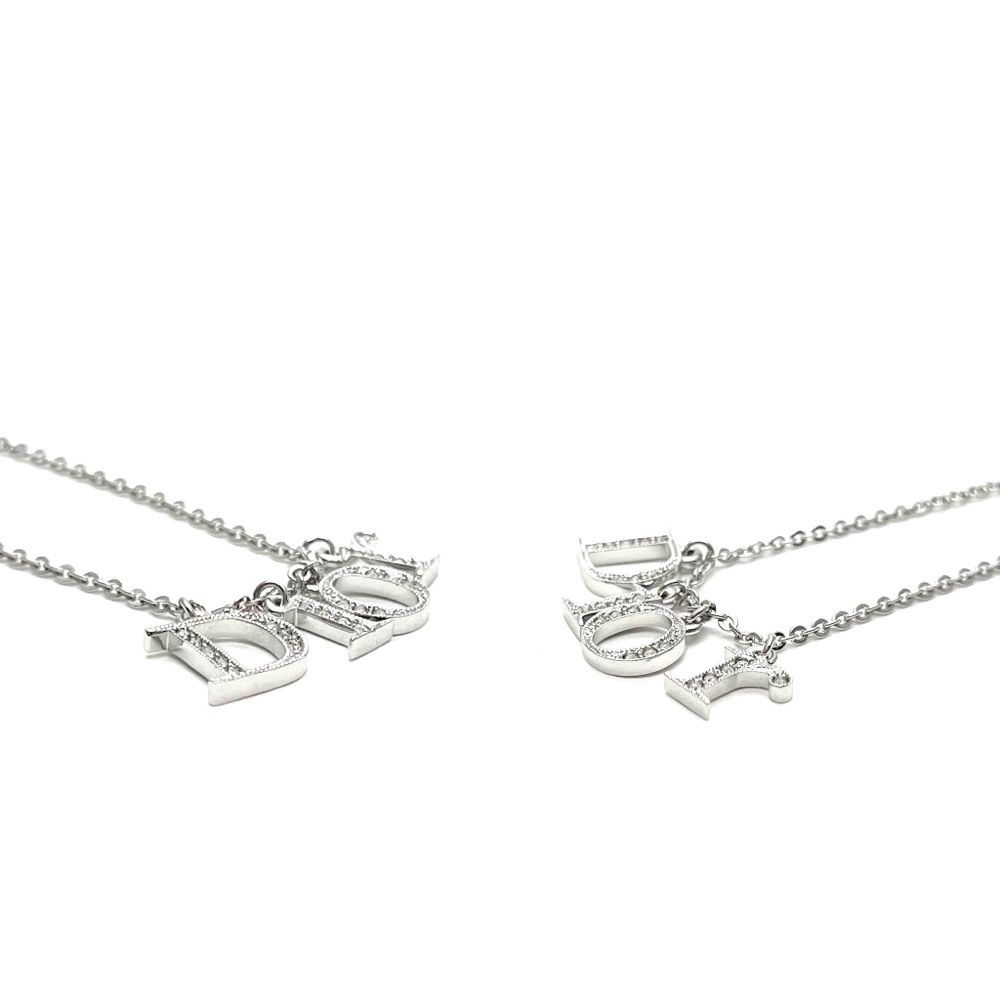 美品　Dior ネックレス　ロゴ チャーム ラインストーン シルバー　スイング ラインストーンロゴチャームネックレス シルバー ヴィンテージ