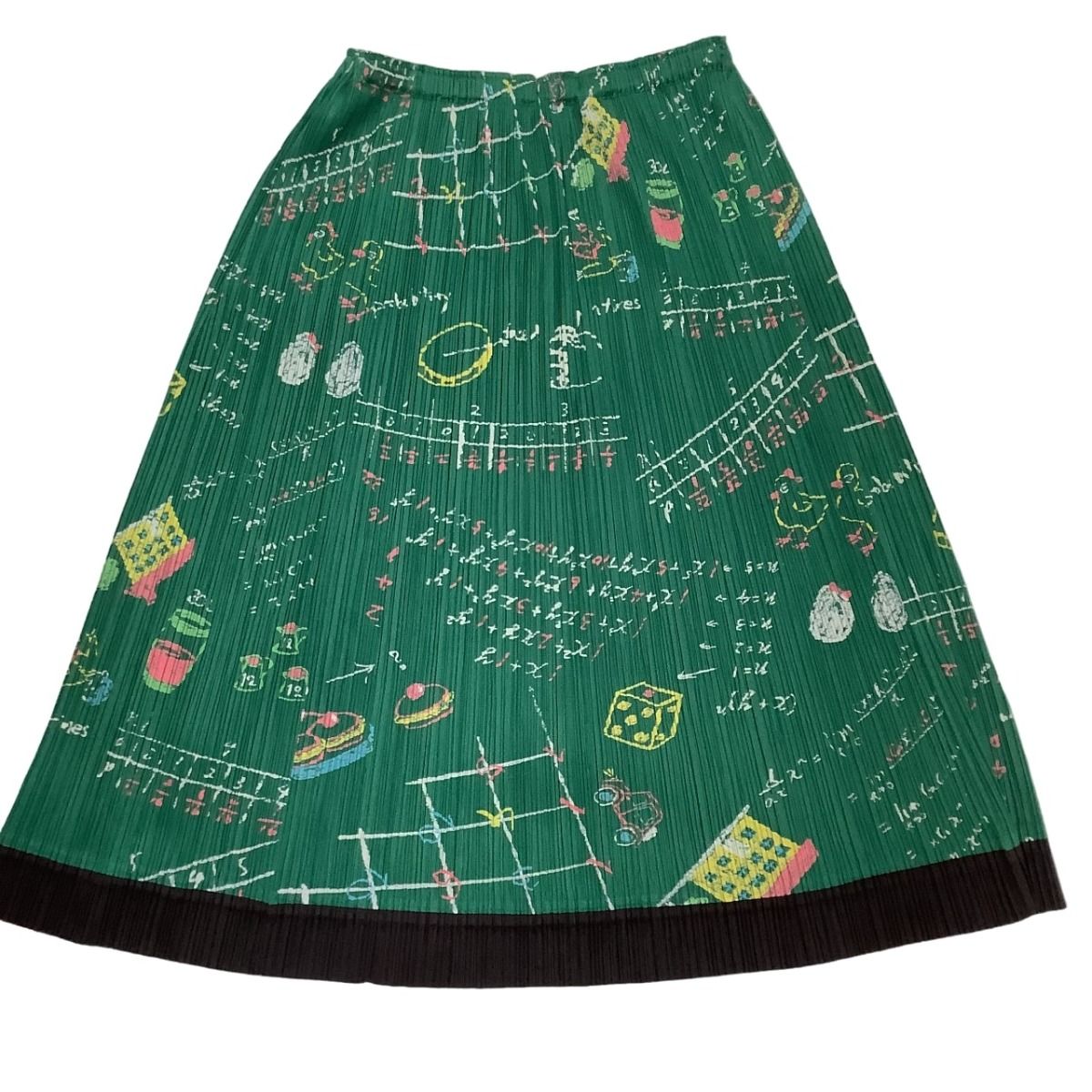 ♪♪ISSEY MIYAKE イッセイミヤケ PLEATS PLEASE スカート 黒板柄 ブラックボード PP81-JG566 グリーン