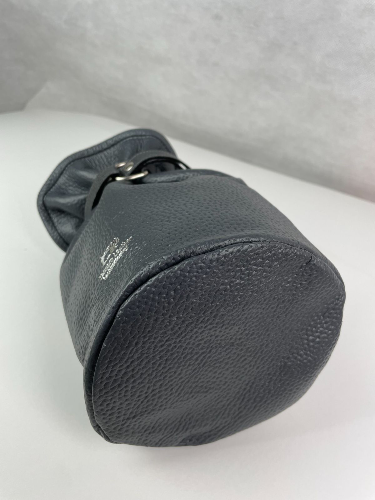 本革巾着バック ショルダー付 グレー 大人レザーHashimoto 匠の技 日本