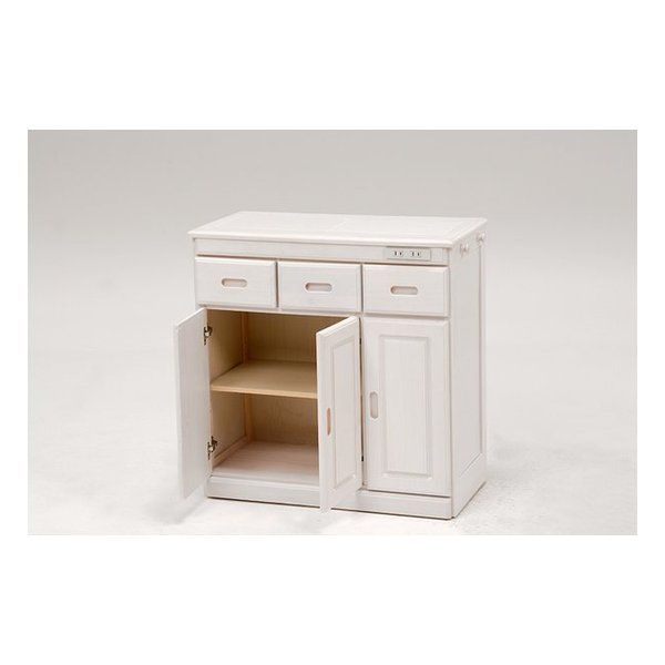 萩原 ハギハラ キッチンカウンター ホワイトウォッシュ 幅69cm キャスター コンセント付き MUD-6521WS 2519356