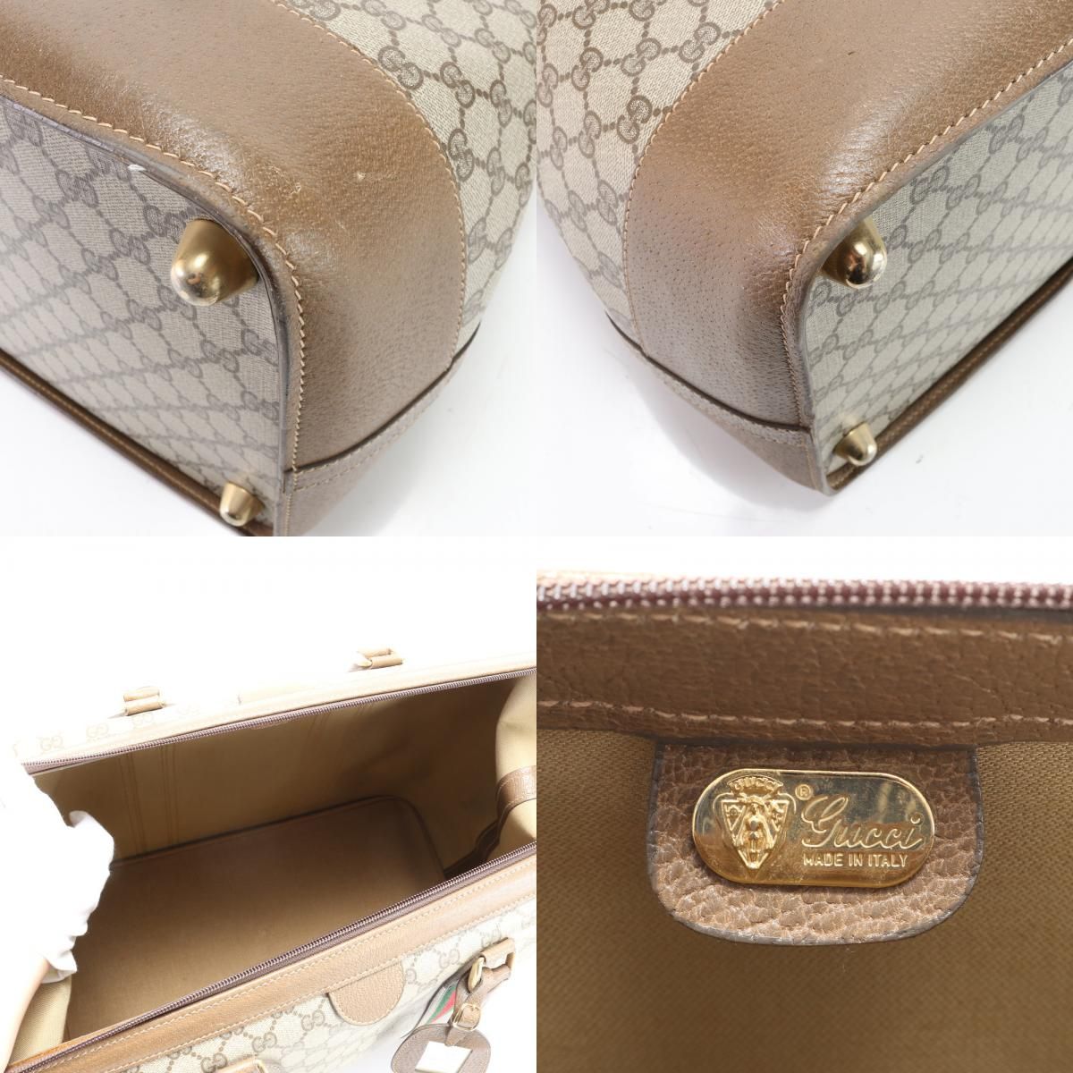 美品 オールド グッチ シェリー ライン GGスプリーム レザー ボストン