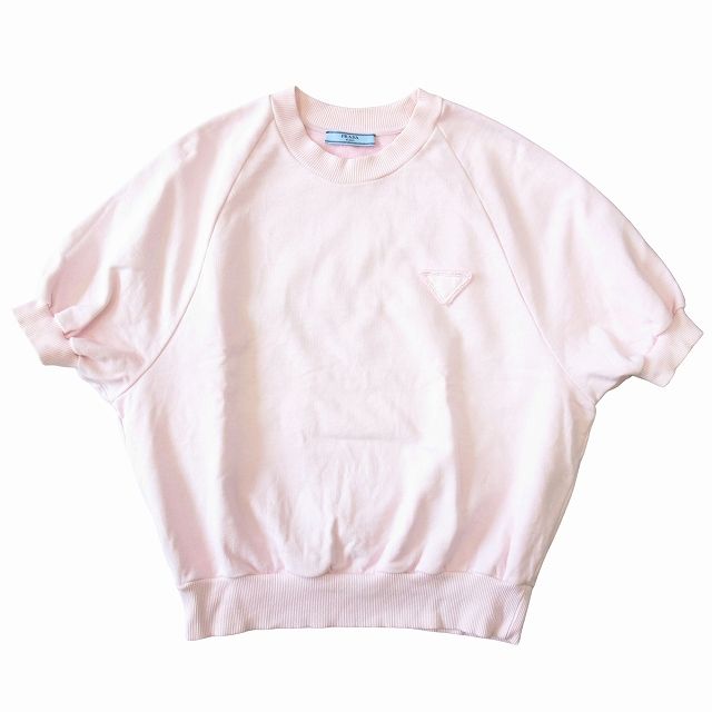 美品 19SS プラダ PRADA トライアングルロゴ オーバーサイズ スウェット シャツ トレーナー カットソー 半袖 三角ロゴ 135678 サイズXS 美品 19SS プラダ PRADA トライアングルロゴ オーバーサイズ
