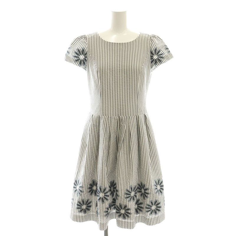 エムズグレイシー M S GRACY Margaret Motif Dress ドレス ワンピース 膝丈 半袖 36 グレー 白 黒 |ES OS