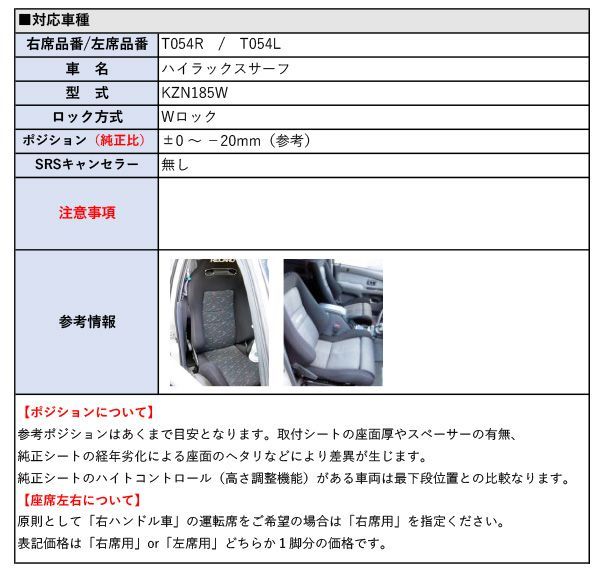 ハイラックスサーフ用シートレール 保安基準適合