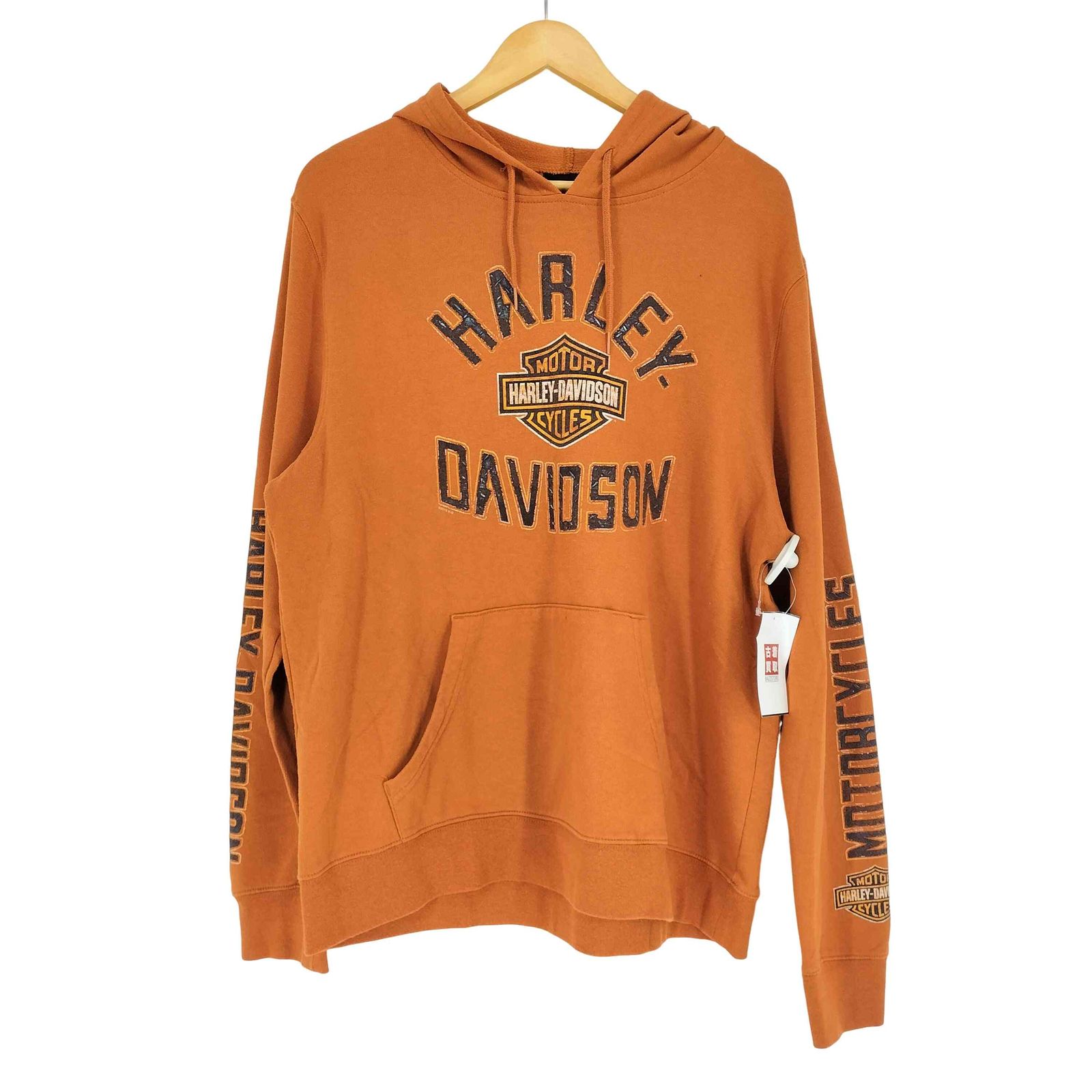 ハーレーダビッドソン パーカー プリント バイク L オレンジ 古着 12525 ハーレーダビッドソン HARLEY-DAVIDSON フロントプリントプル