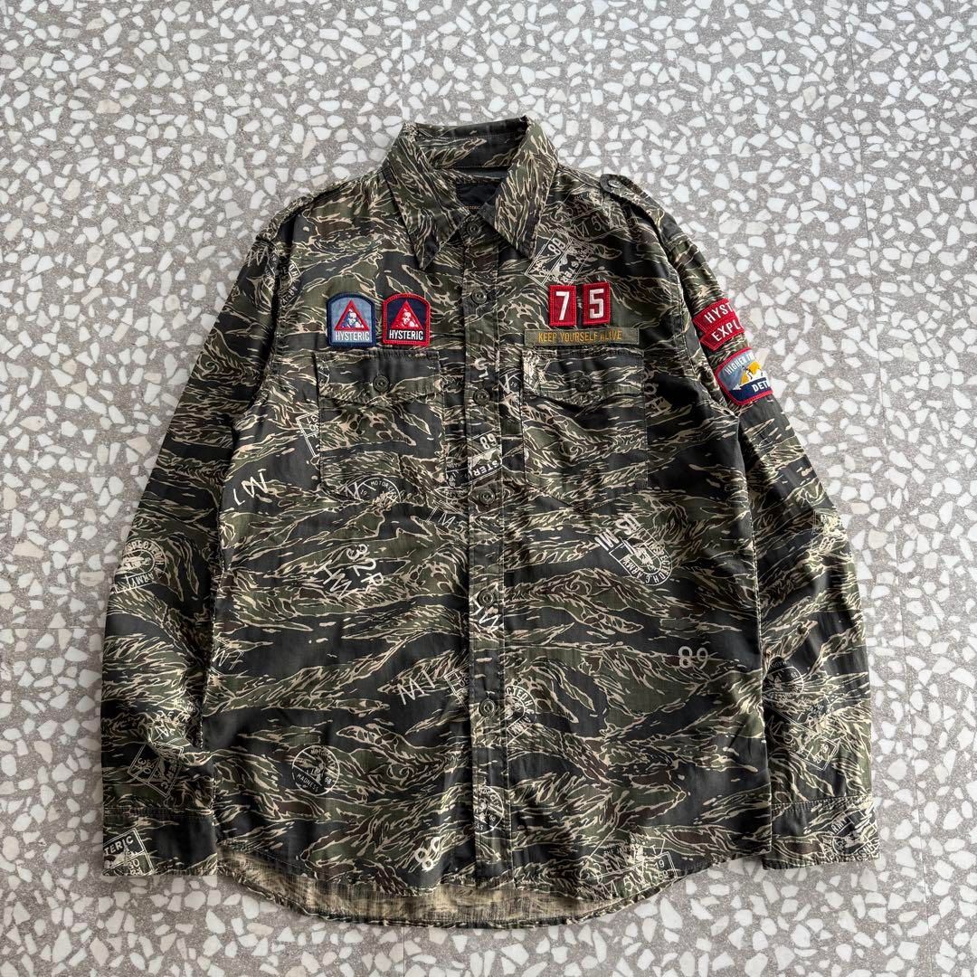 ヒステリックグラマー　長袖　シャツ　総柄　ワッペン　ミリタリーシャツ HYSTERIC GLAMOUR / Military shirt【リネンブランド、総柄ミリタリー
