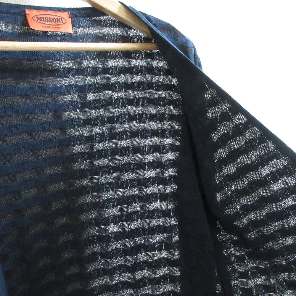 美品 MISSONI ミッソーニ ボーダー柄 長袖 Vネック ニットカーディガン サイズ42 ブラック×ネイビー レディース 古着 中古 美品 MISSONI ミッソーニ ボーダー柄 長袖 Vネック ニット