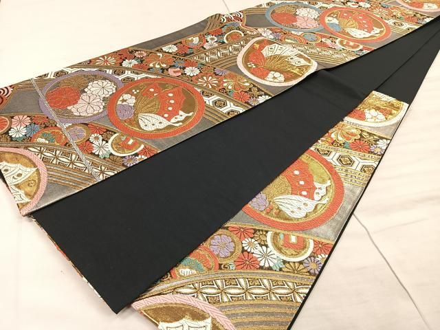 鉄腕アトム様［4887］袋帯 美品 舞蝶花文様 金銀糸 唐織 六通 正絹 着物黒 鉄腕アトム様［4887］袋帯 美品 舞蝶花文様 金銀糸 唐織 六通