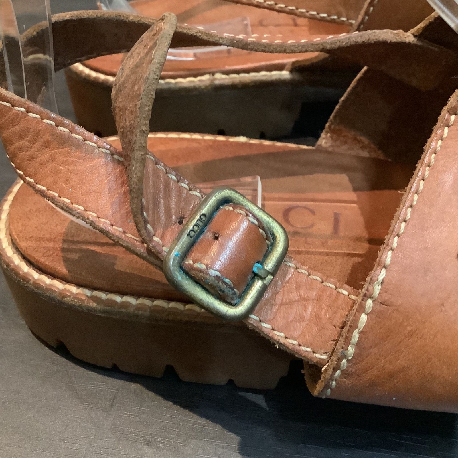 グッチ GUCCI ホースビット ゴールド金具 レザー サンダル 43.5 メンズ  