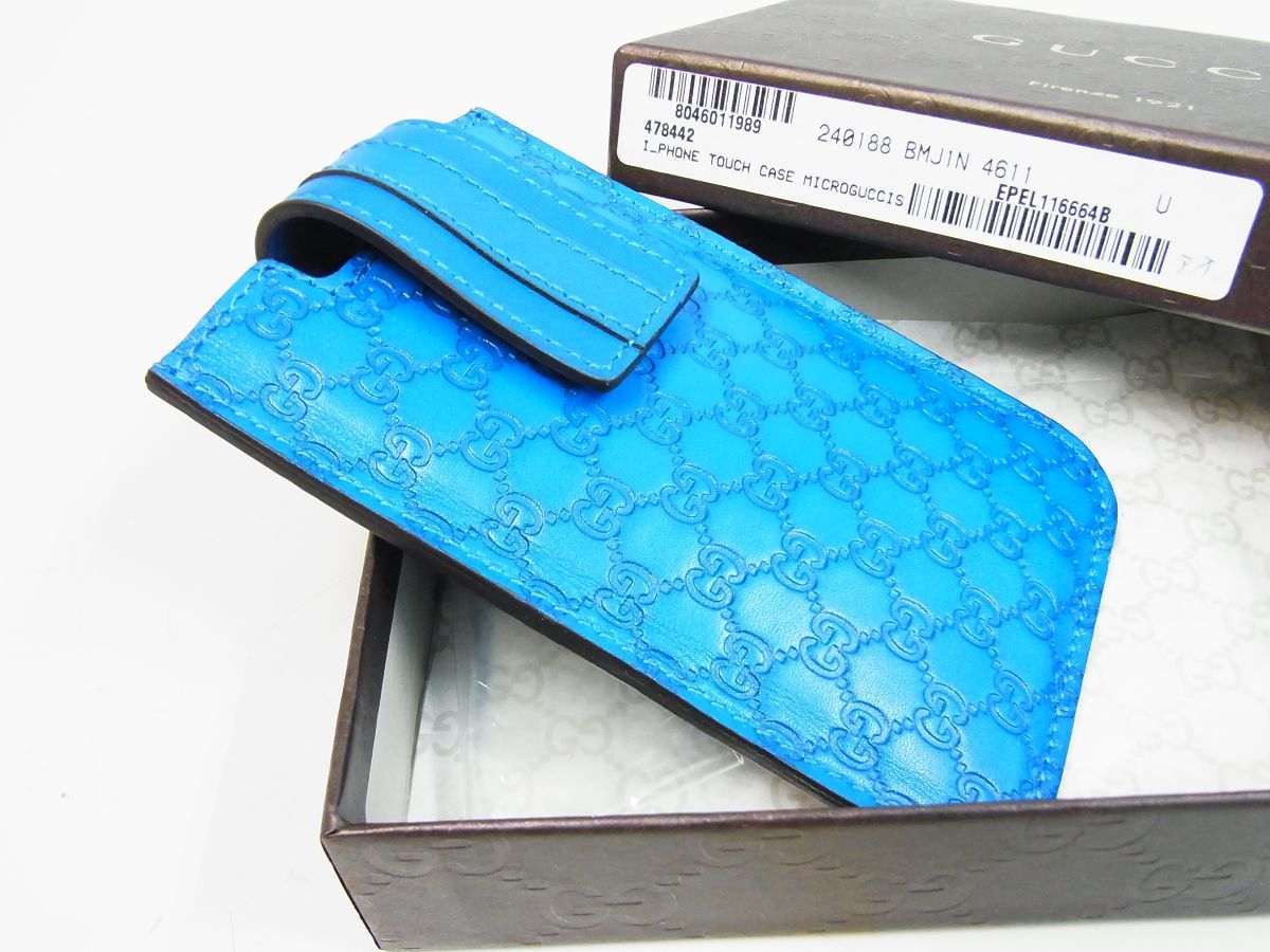 GUCCI - GUCCIグッチ★iPhone4.4S用GG柄エンボス型押スマホケース★ブルー青 正規品☆GUCCI☆グッチ☆iPhone4.4S GG柄エンボス型押