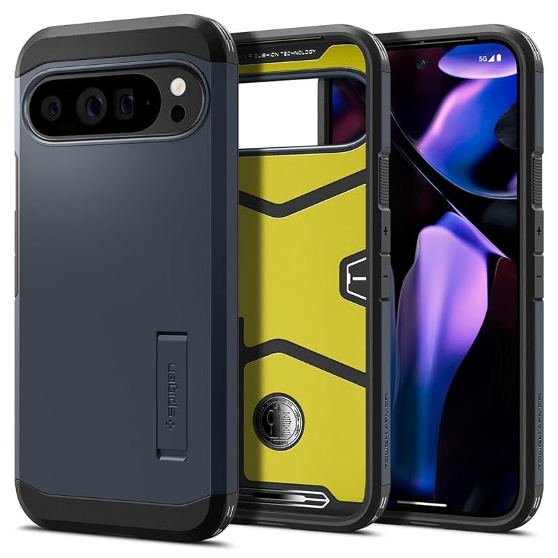 Spigen Pixel9 Pro XL ケース 強力保護 スタンド付き 米軍MIL規格取得 耐衝撃 三層構造 スマホスタンド カメラ保護 傷防止 衝撃 吸収 ワイヤレス充電 タフ・アーマー ACS07727(メタル・スレート) 0