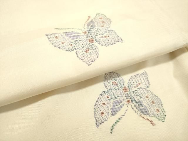 平和屋着物○本場大島紬 白大島 9マルキ 舞蝶文 証紙付き 正絹 逸品 未  