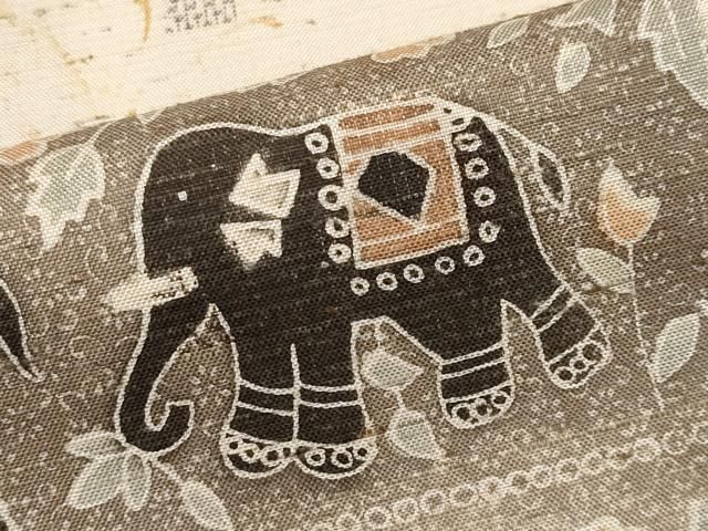 平和屋着物■極上　奥越後　ぜんまい紬　自然工房　柿渋庵　動物草花文　肌色地　証紙付き　逸品　CYAA2626s5 平和屋着物□極上 奥越後 ぜんまい紬 自然工房 柿渋庵 動物草花文 肌色