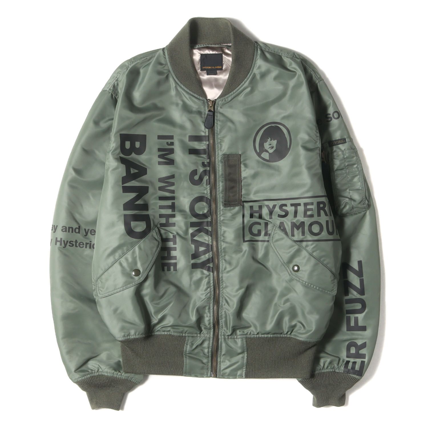 HYSTERIC GLAMOUR ヒステリックグラマー ジャケット カーキ サイズ L LOGO SCRATCH MA-1 ジャケット 02193AB07 アウター ブルゾン 上着 メンズ