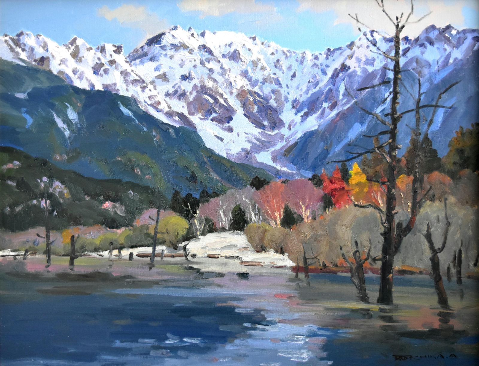 赤羽忠親 上高地秋景 風景画 油彩 Ｐ１5号 安曇野風景画のスペシャリスト 一枚の繪人気画家