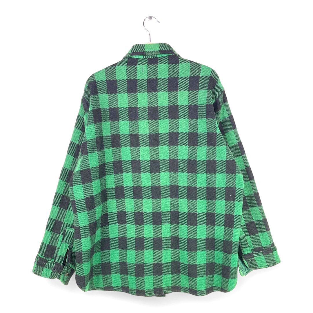 80s エルエルビーン ヴィンテージウールシャツ ブロックチェック 黒緑 L.L.BEAN サイズL 古着